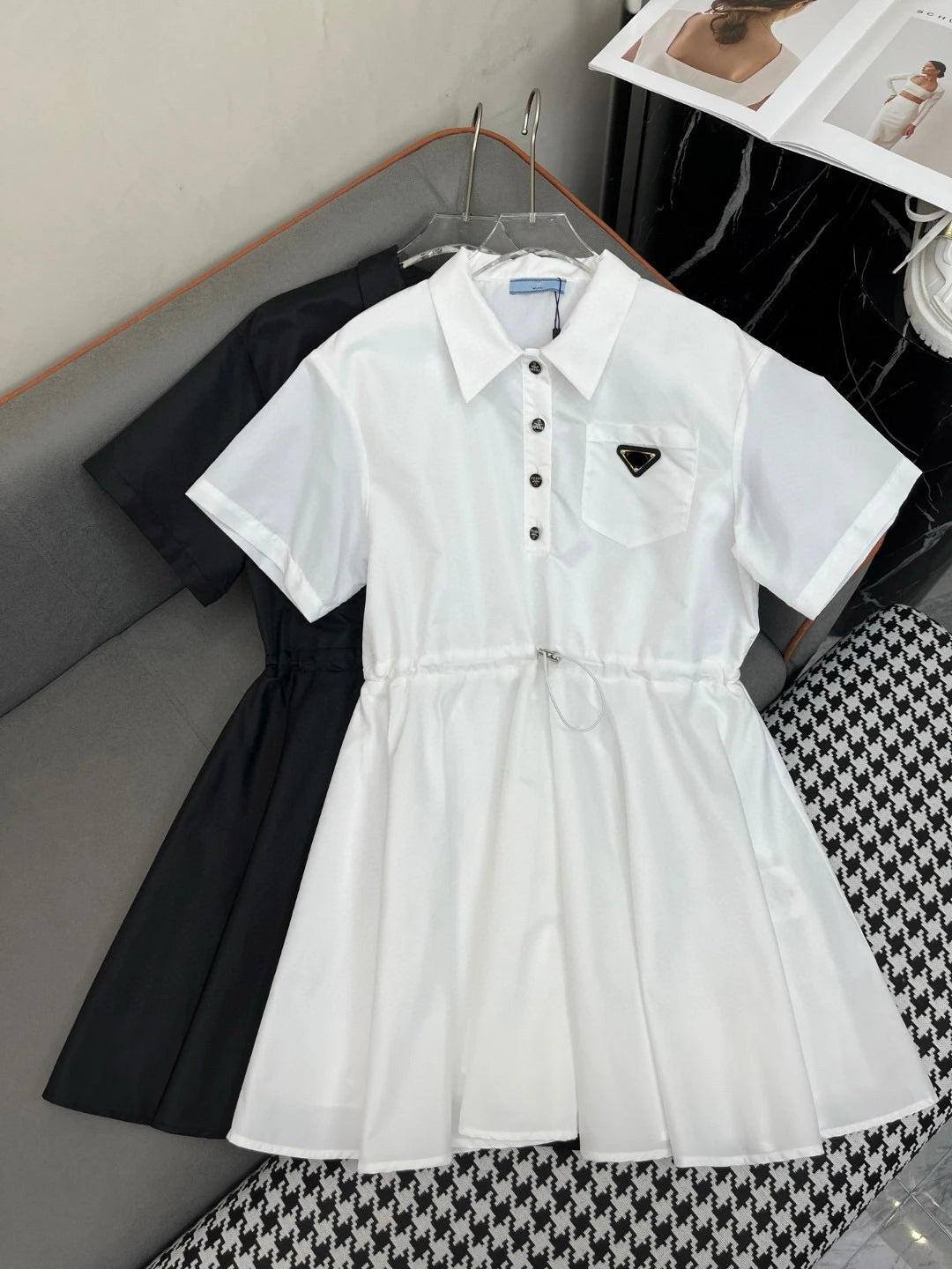 2025 New Women's Fashion Simple Solid Color Drawstring Waist  Short Sleeve Dress