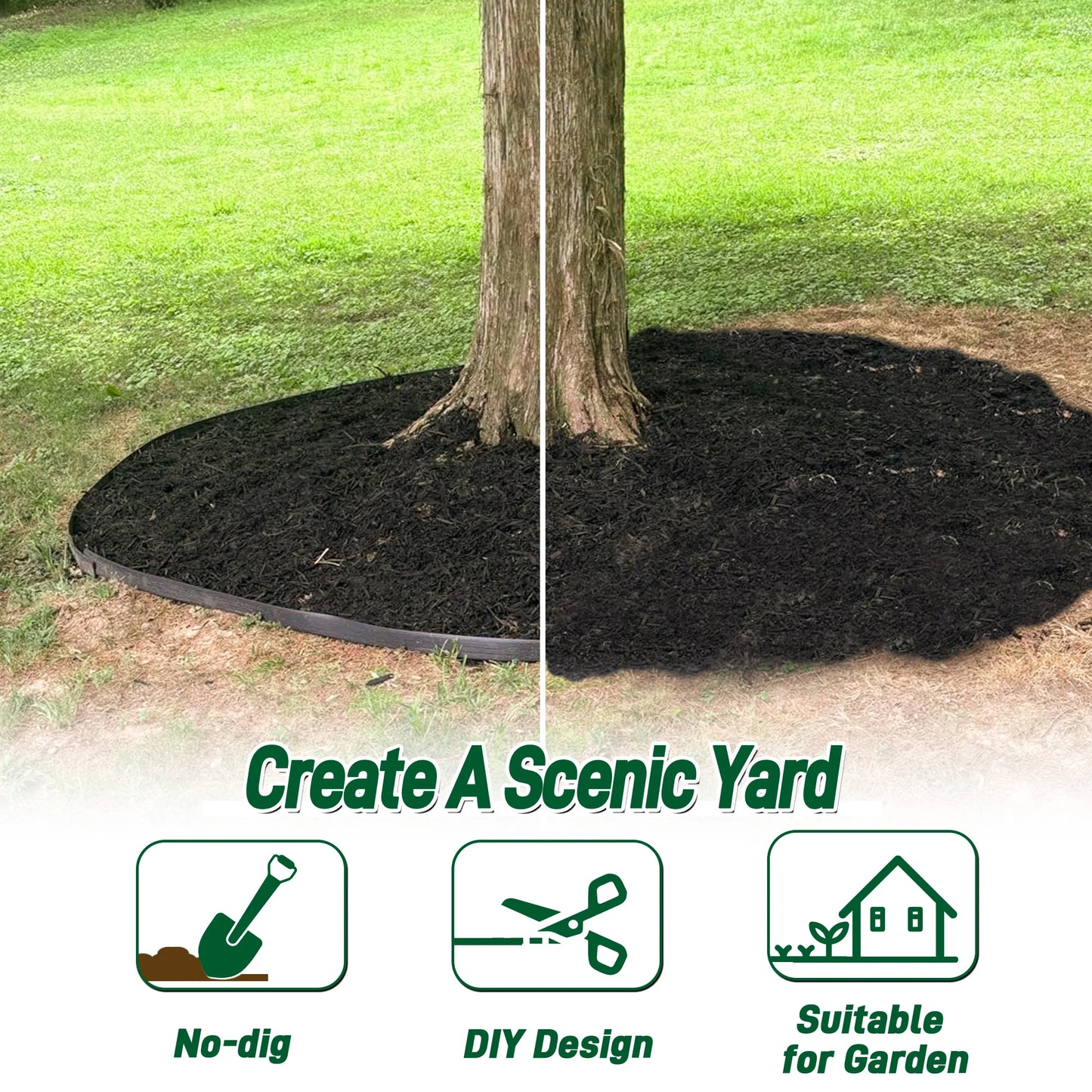 33FT Landscape Edging Kit, Garden Edging Coil Comes with 30 Pcs Spikes, No Dig Lawn Border Design