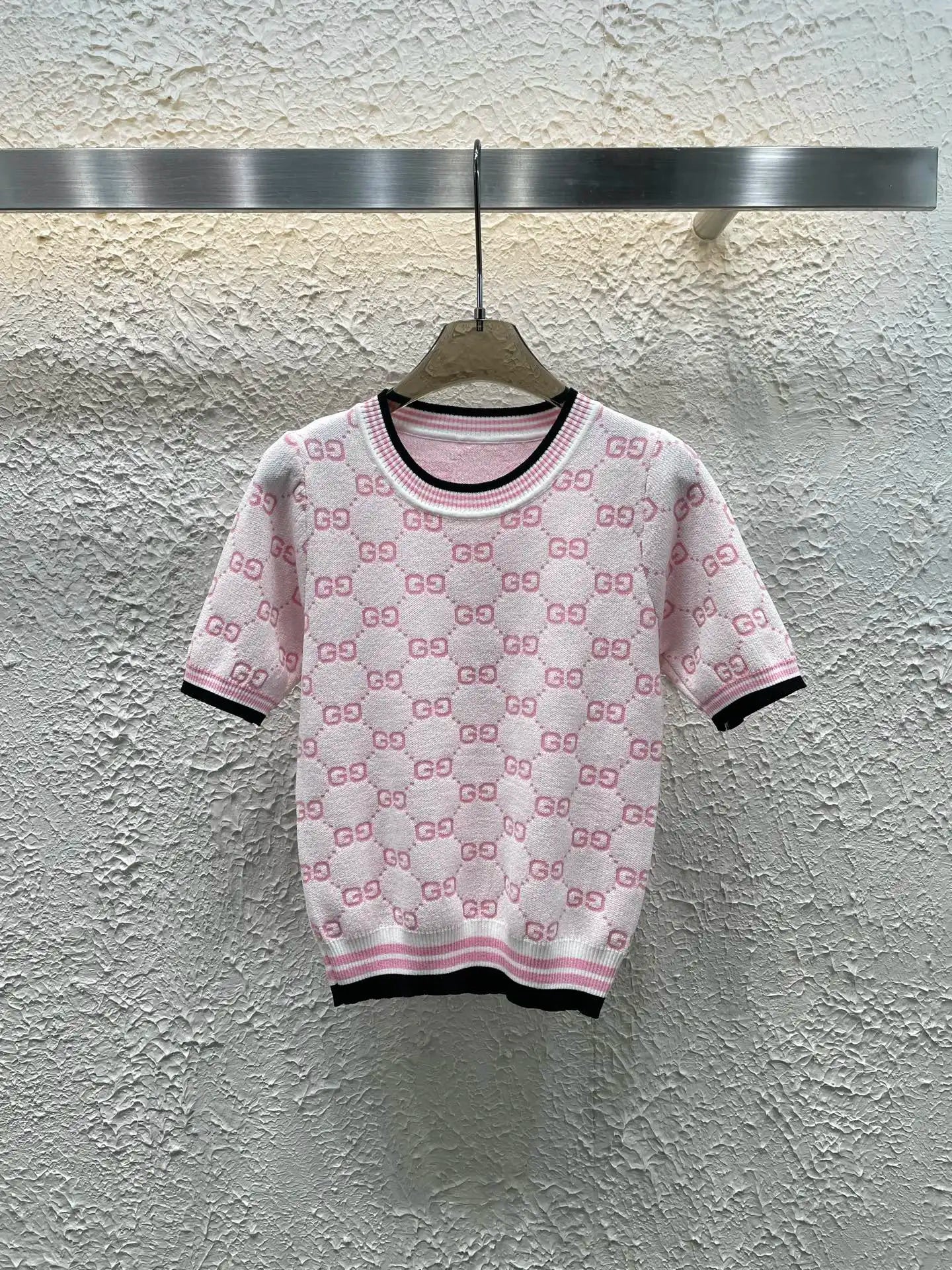 2025 burst knitted short sleeve women's spring and summer letter jacquard