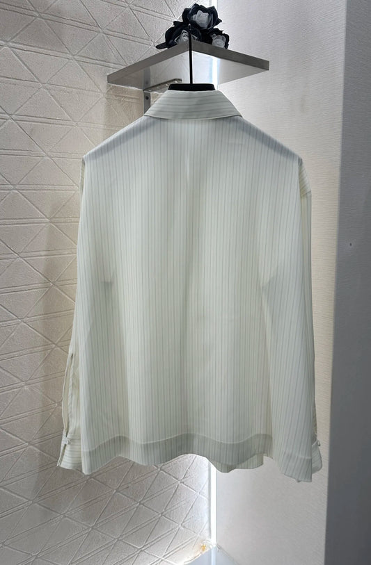 2025 New Striped Long Sleeved Shirt with Twill Cotton Material Elegant