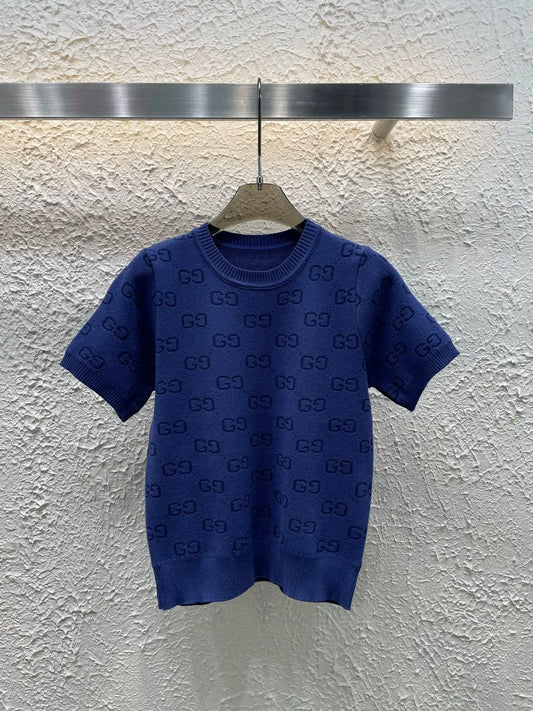 2025 burst knitted short sleeve women's spring and summer letter jacquard