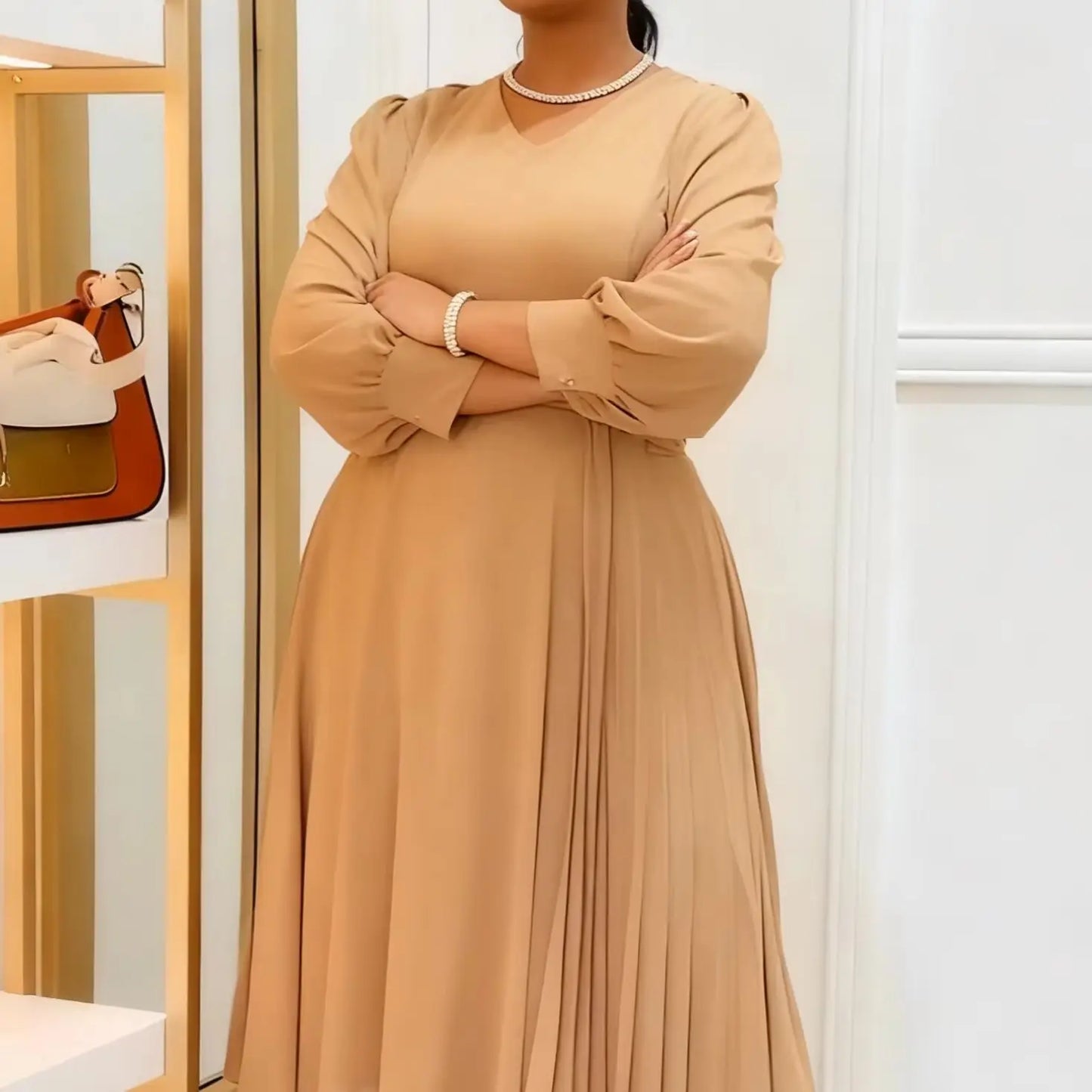 Ladies V-neck bridesmaid dress, pleated formal A-line dress, wedding bridesmaid dress