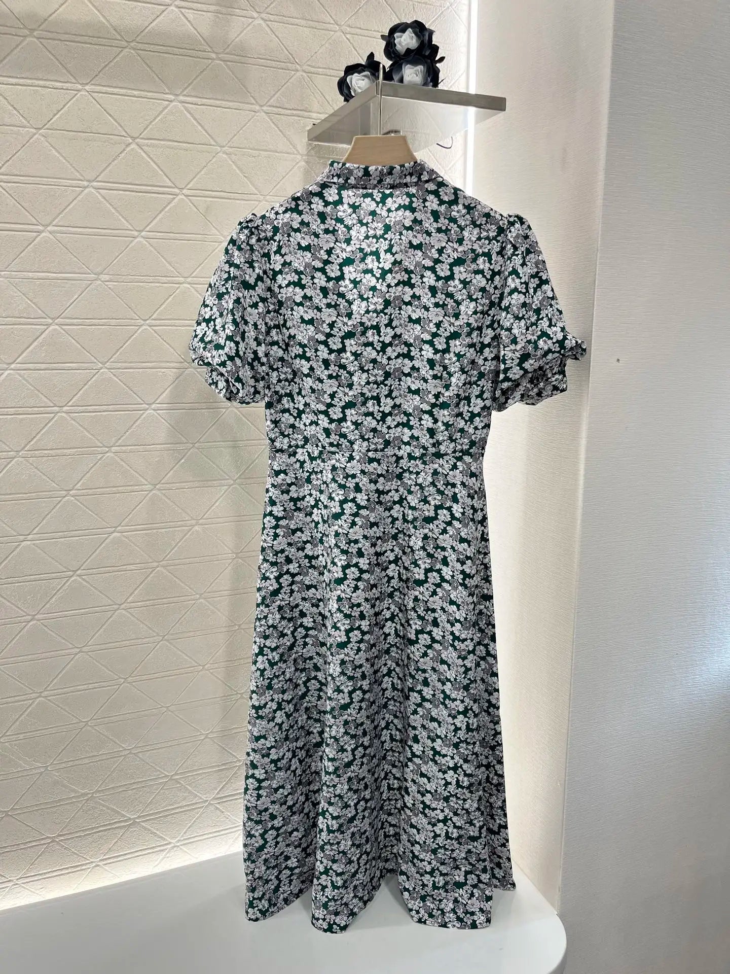 2025  New Lace up Bubble Puff  Sleeve Floral Long Dress 15