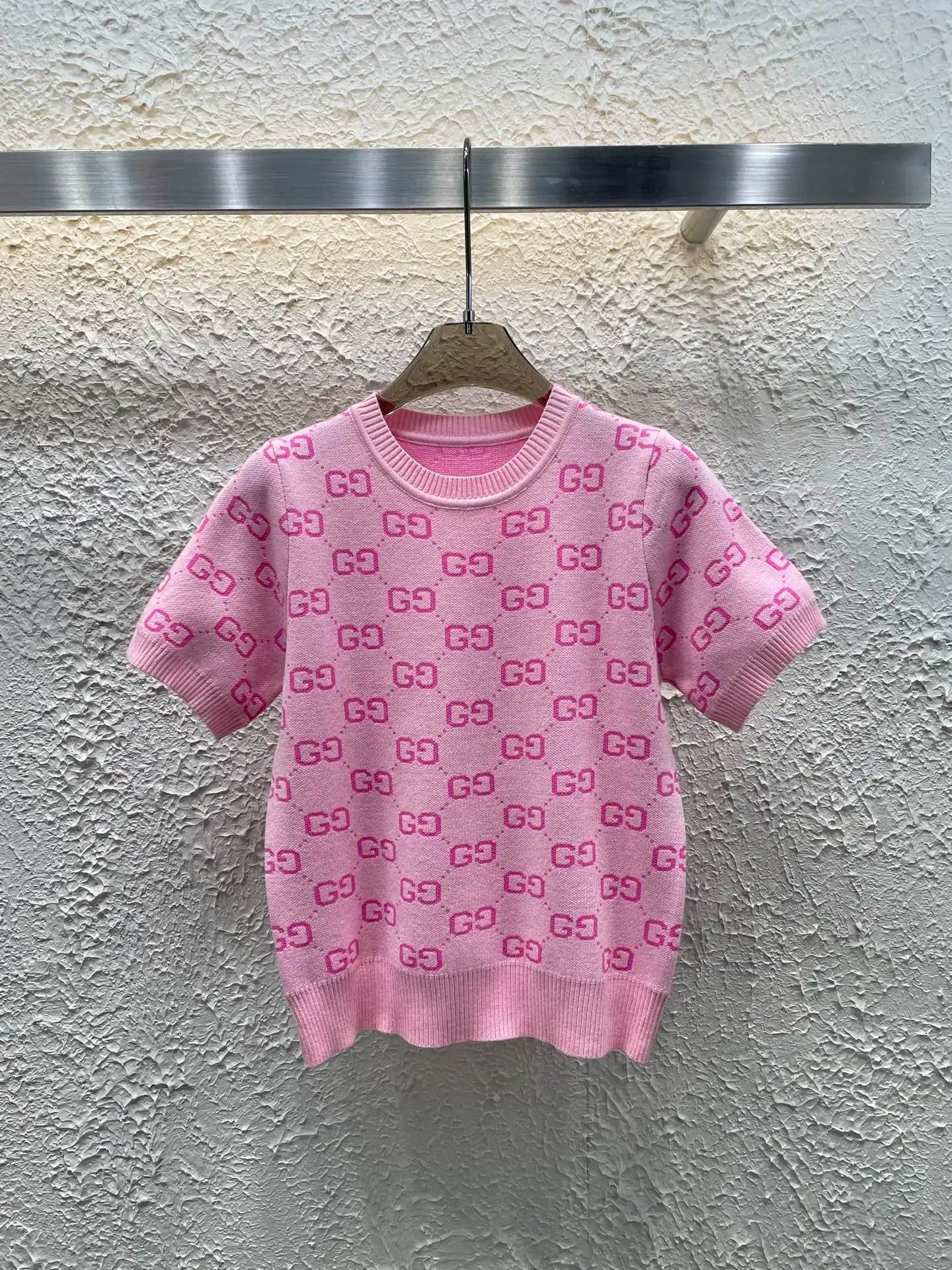 2025 burst knitted short sleeve women's spring and summer letter jacquard