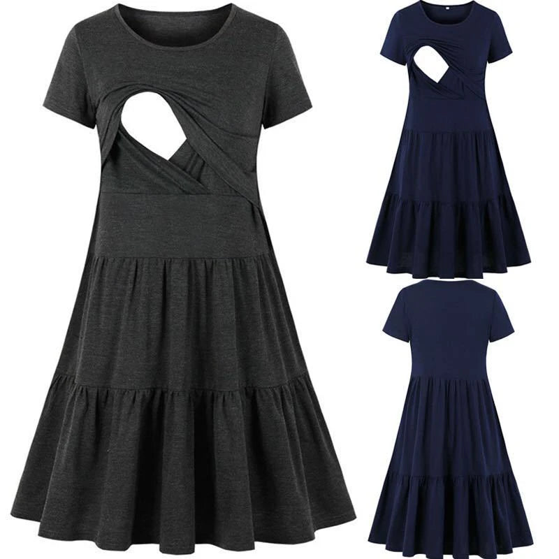 New Women's Pregnancy Sleeveless Nursing Pleat Dress Maternity Dress Breastfeeding Clothes