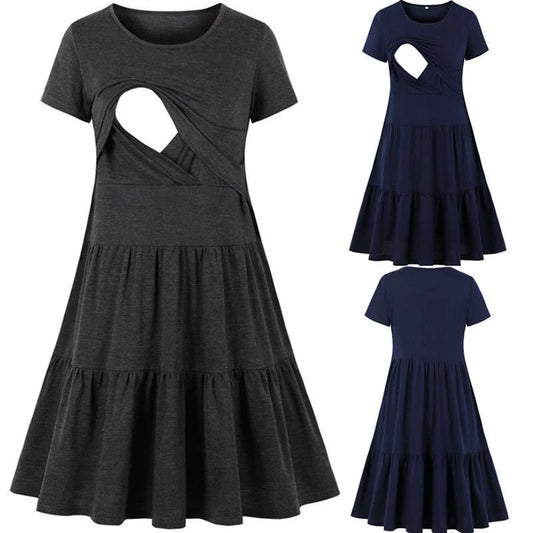 Sleeveless Nursing Pleat Dress Maternity Dress Breastfeeding Clothes Knee Length