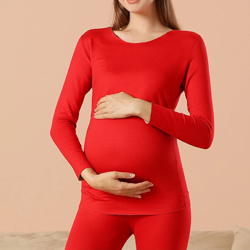 New Pregnant Set Women's Seamless Thermal Underwear Set Autumn And Winter Plus Cashmere