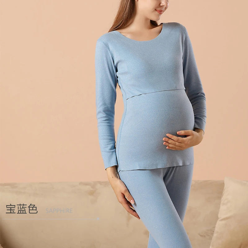 New Pregnant Set Women's Seamless Thermal Underwear Set Autumn And Winter Plus Cashmere