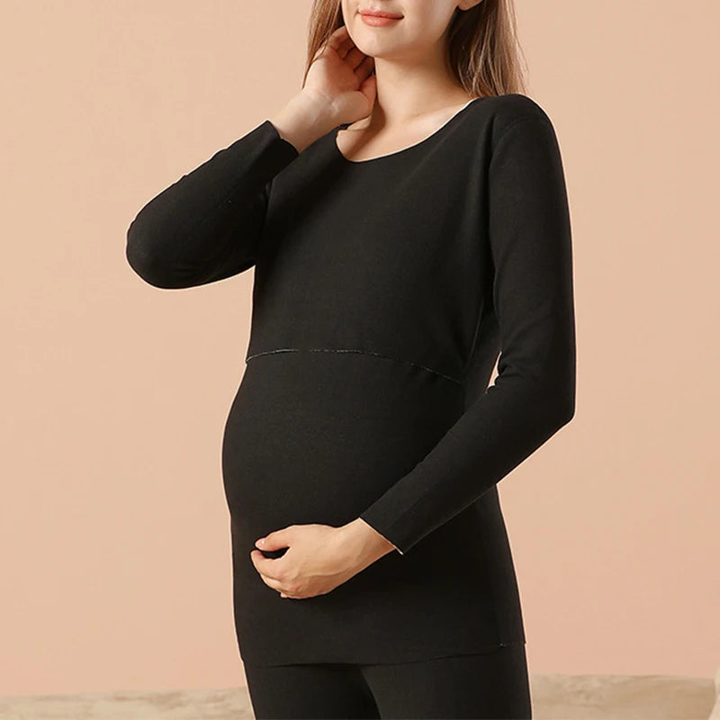 New Pregnant Set Women's Seamless Thermal Underwear Set Autumn And Winter Plus Cashmere
