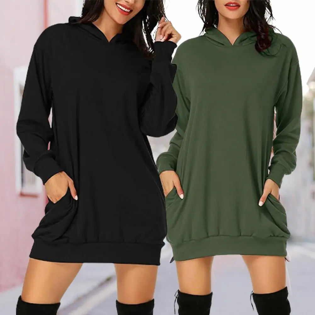 Hooded Sweater Long-sleeved Mid-length Women Sweatshirt Oversized Pullovers