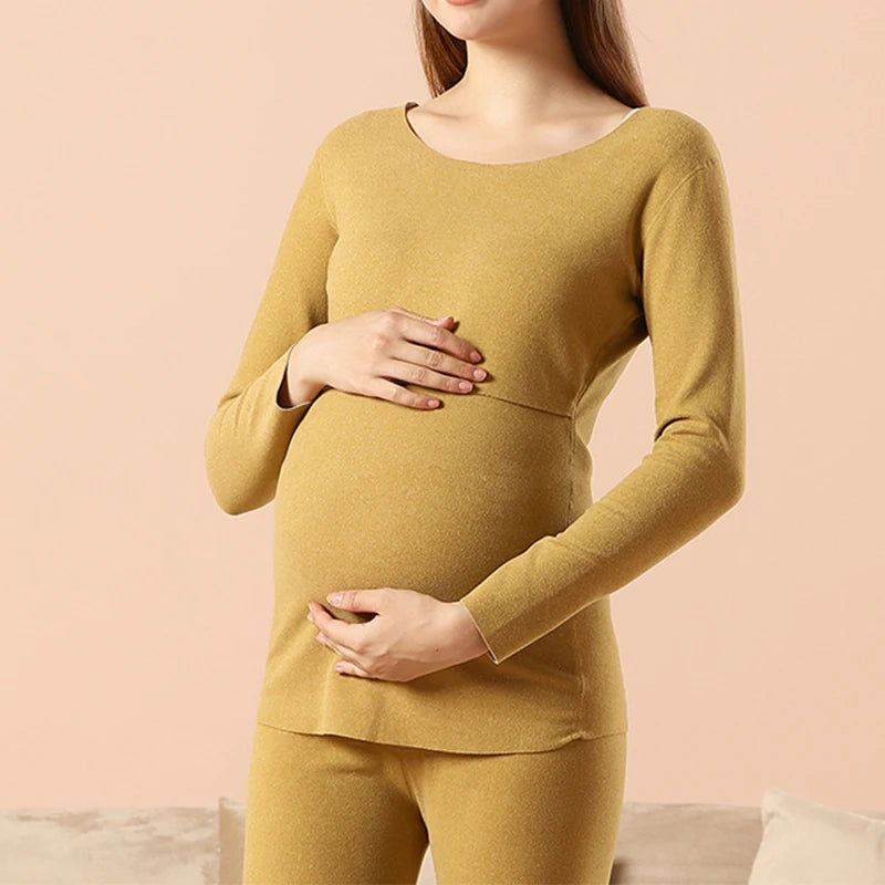 New Pregnant Set Women's Seamless Thermal Underwear Set Autumn And Winter Plus Cashmere