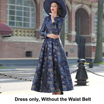 Elegant Jacquard Dress With Slim Fit And Flared Hem