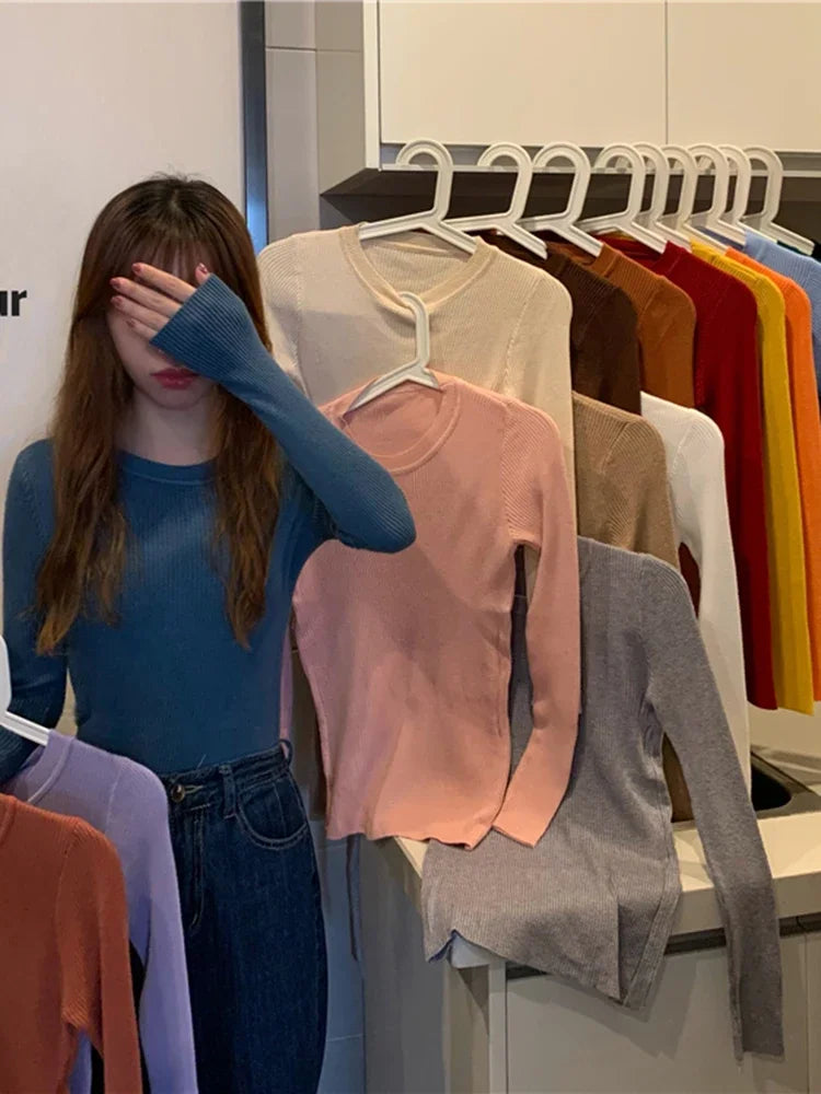 2025 New Women Sweater Autumn Winter Long Sleeve Pullover Basic Top Fashion O-neck