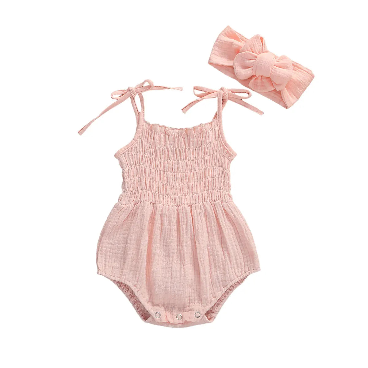 Adorable Baby Girls Sleeveless Romper Set with Matching Headband Cute Ruffled Jumpsuit