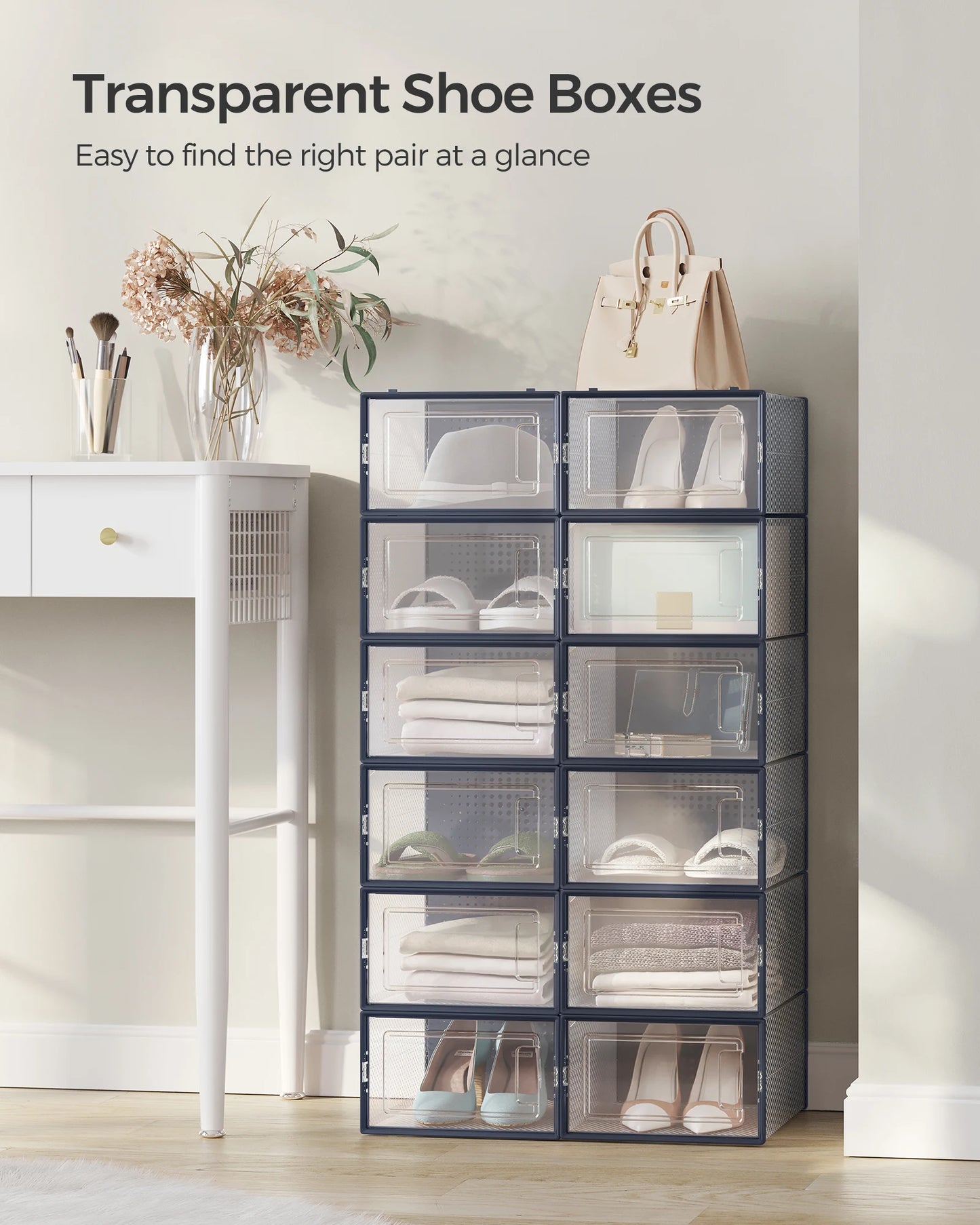 SONGMICS Shoe Boxes,Pack of 12 Shoe Storage Organizers,