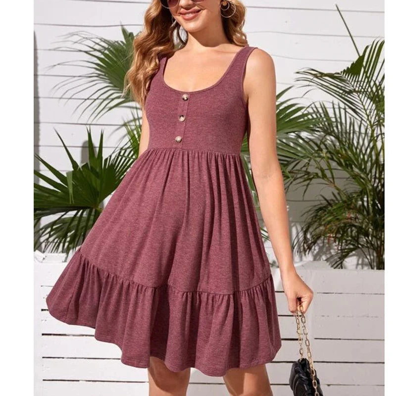 Maternity Button Pocket Dresses Pregnant Women Office Casual Clothes Cotton Summer