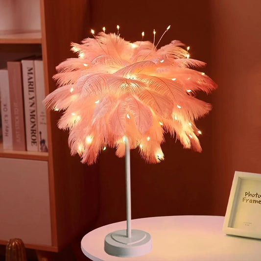 Led Ostrich Feather Table Lamp for Bedroom Living Room Decor