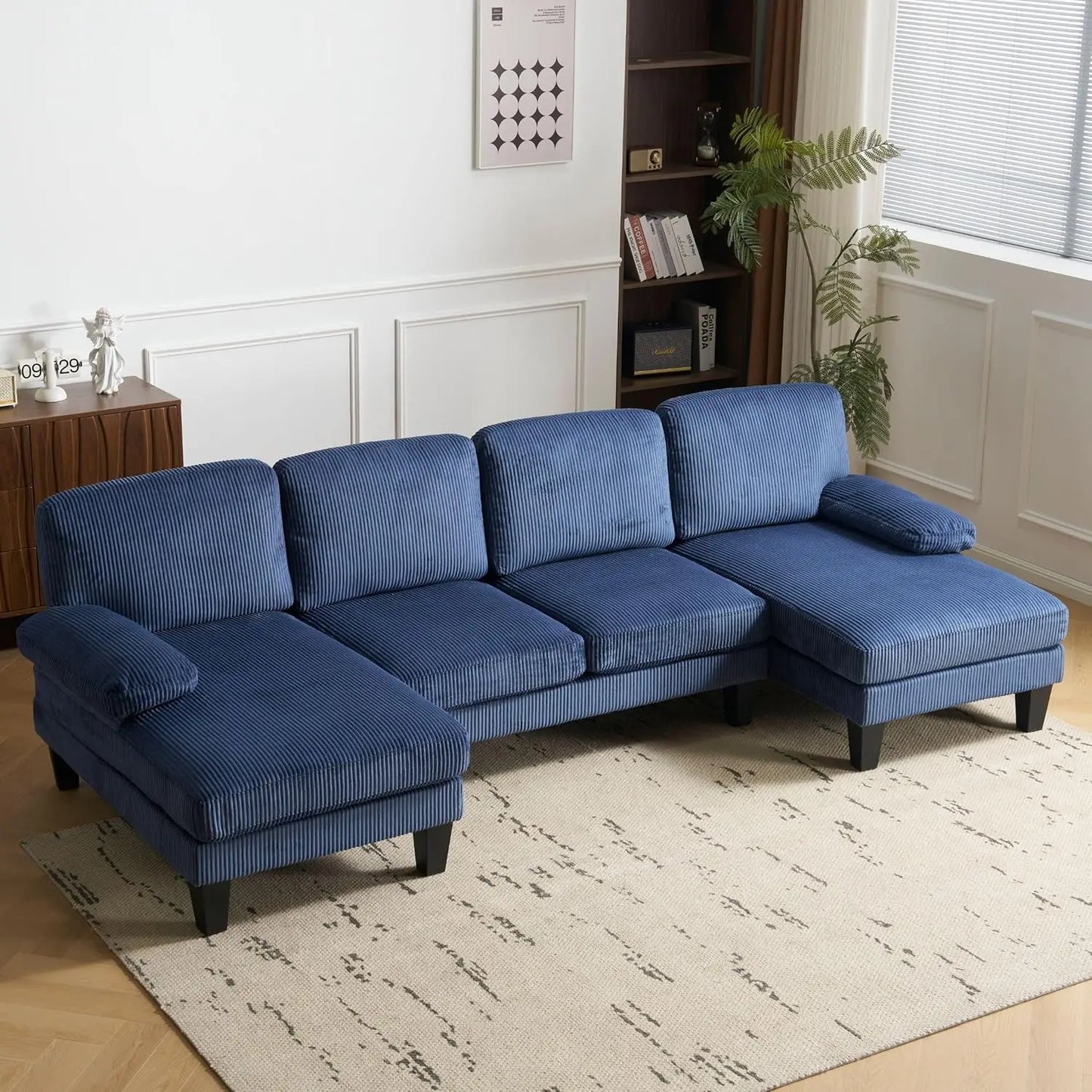 110" Sectional Couches for Living Room 4-Seat Sofa Set with Chenille Fabric
