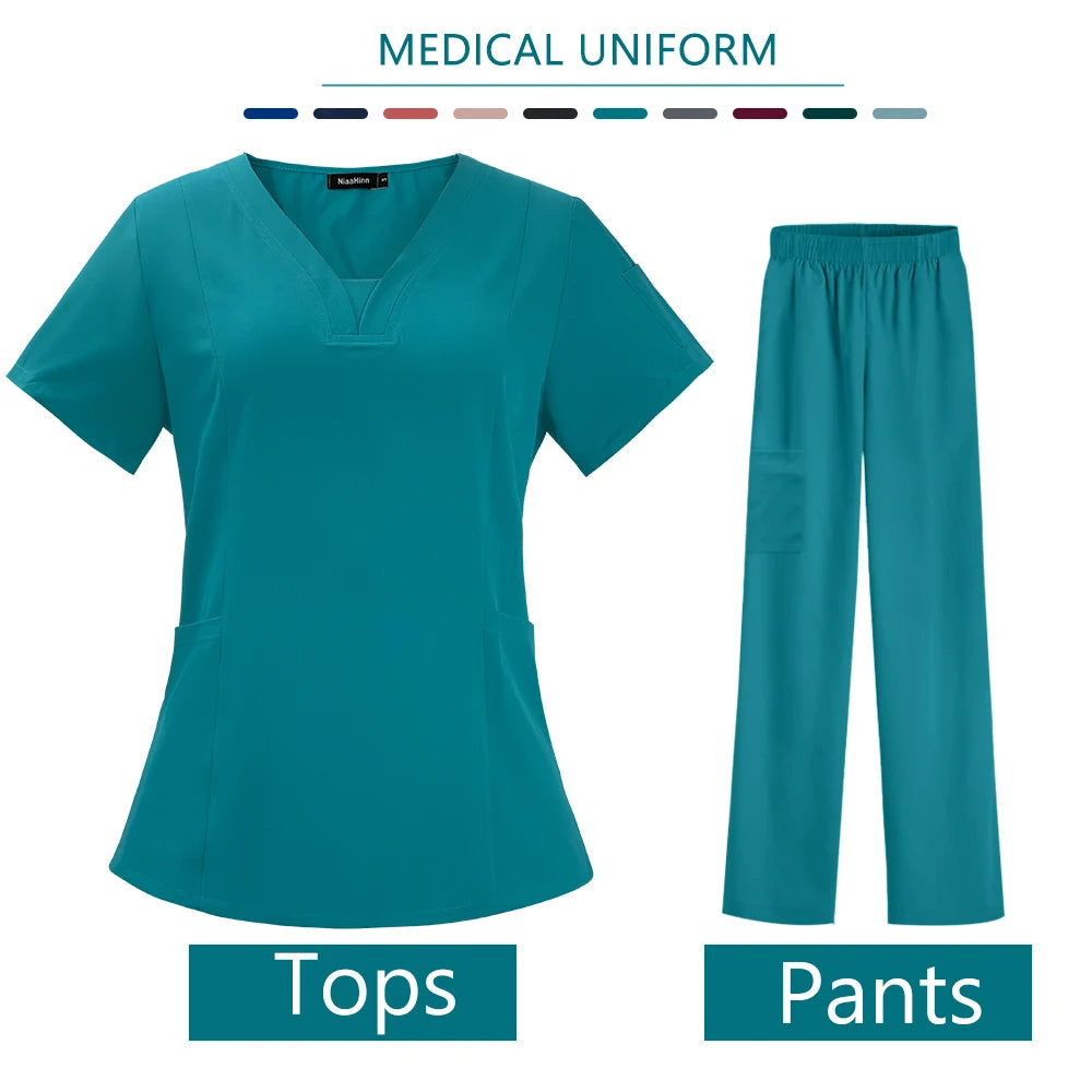 Women Medical Scrub Set Twill Polyester Spandex Nurse Uniform