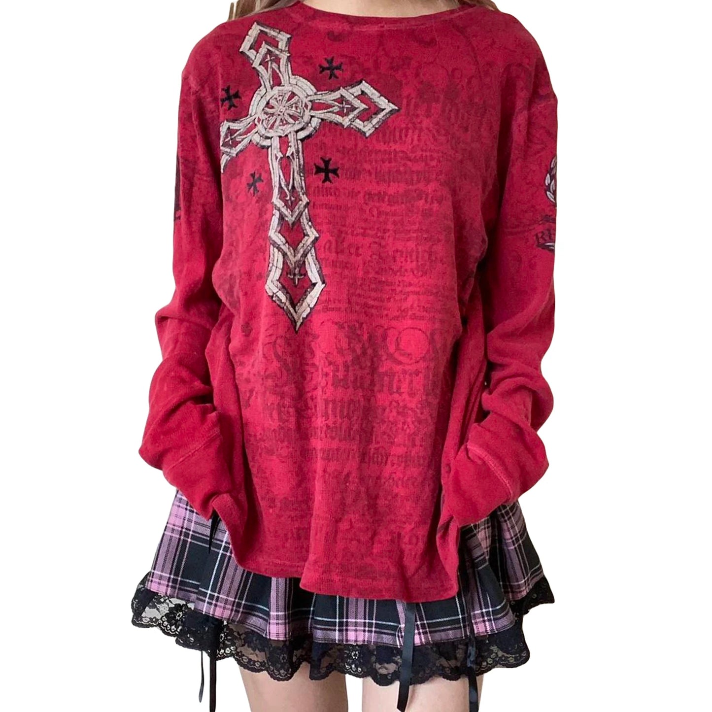 Women's Vintage Gothic Graphic Loose Long Sleeve Round Neck Top