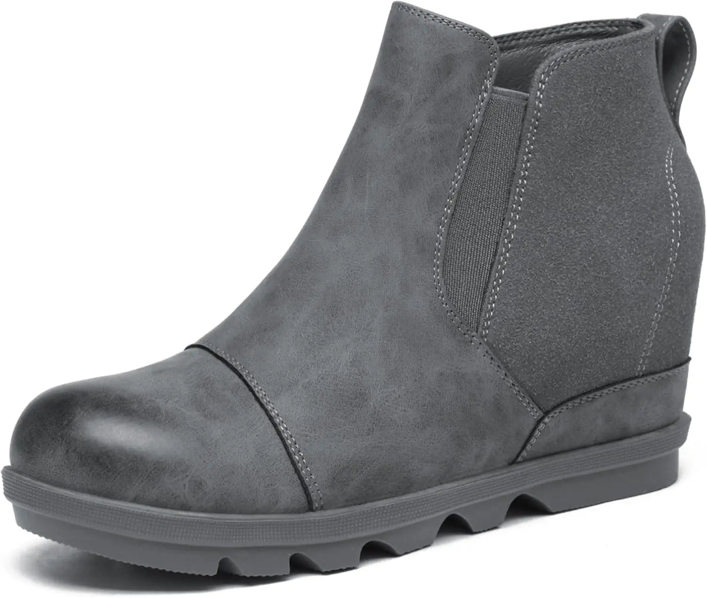 Women's Wedge Ankle Boots Comfort Slip-On Waterproof Leather Platform Booties