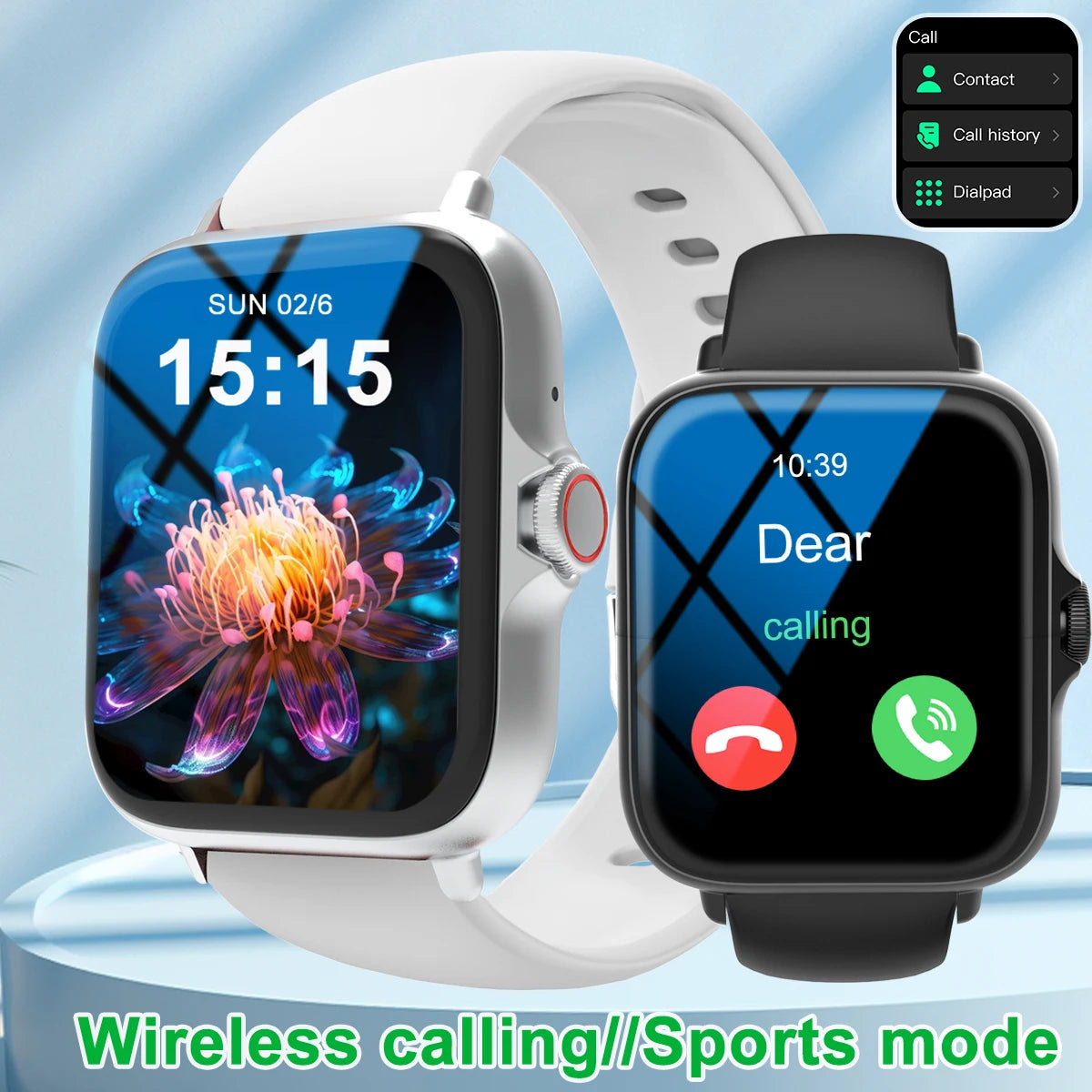 Smart watch with full touch screen, call, message reminder, music control and other functions,