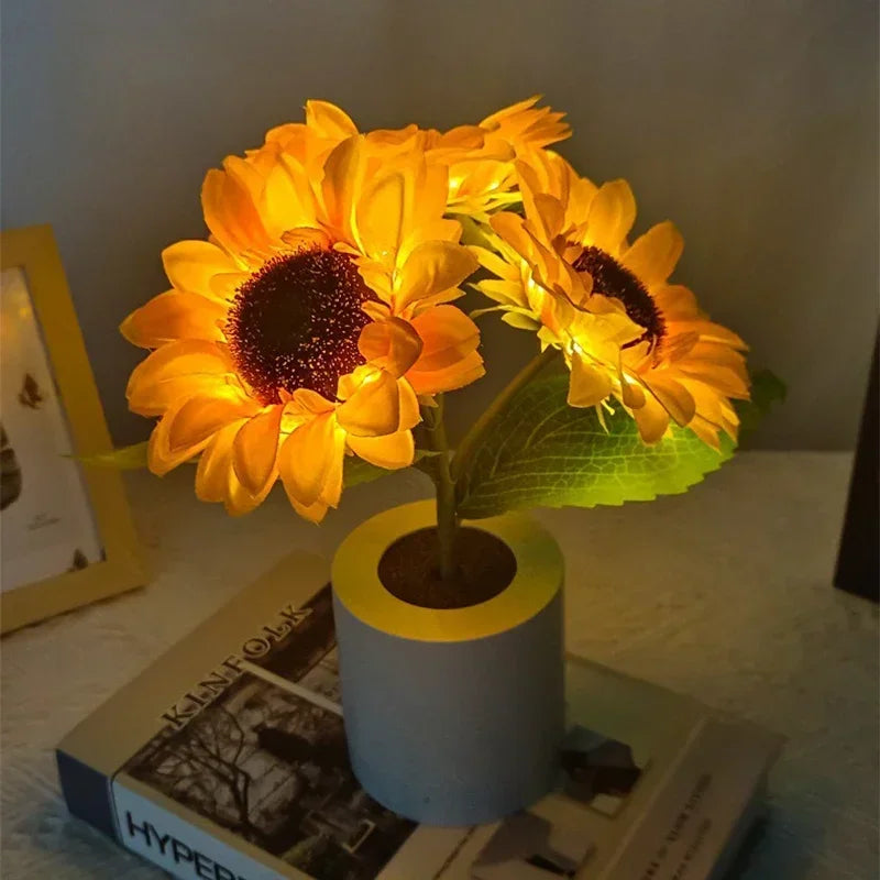 LED Night Light Sunflower Rechargeable Bedside Desk Lamp