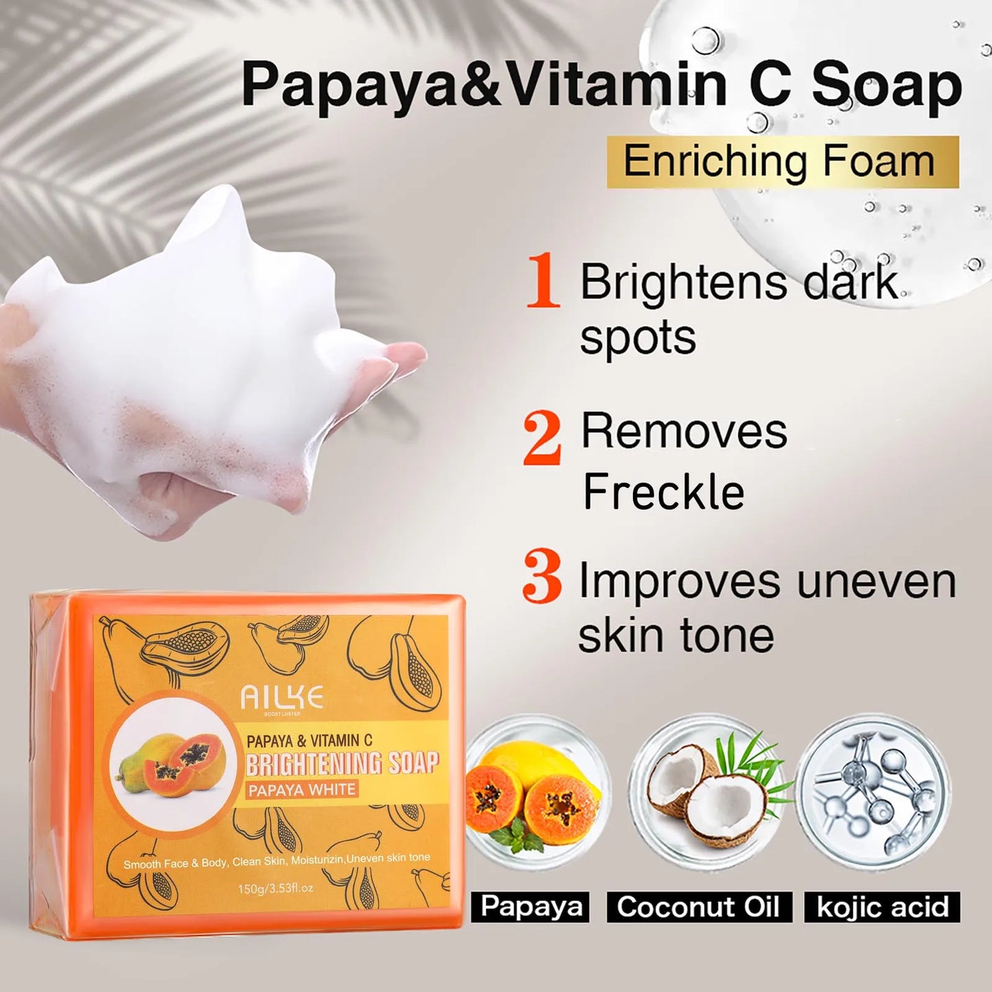 AILKE Skin Whitening Handmade Soap -Organic Papaya Soap For Black Spots,