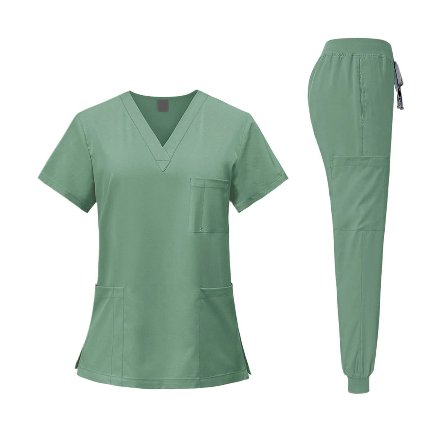 V Neck Medical Nursing Uniform Set With Drawstring Jogger Pants