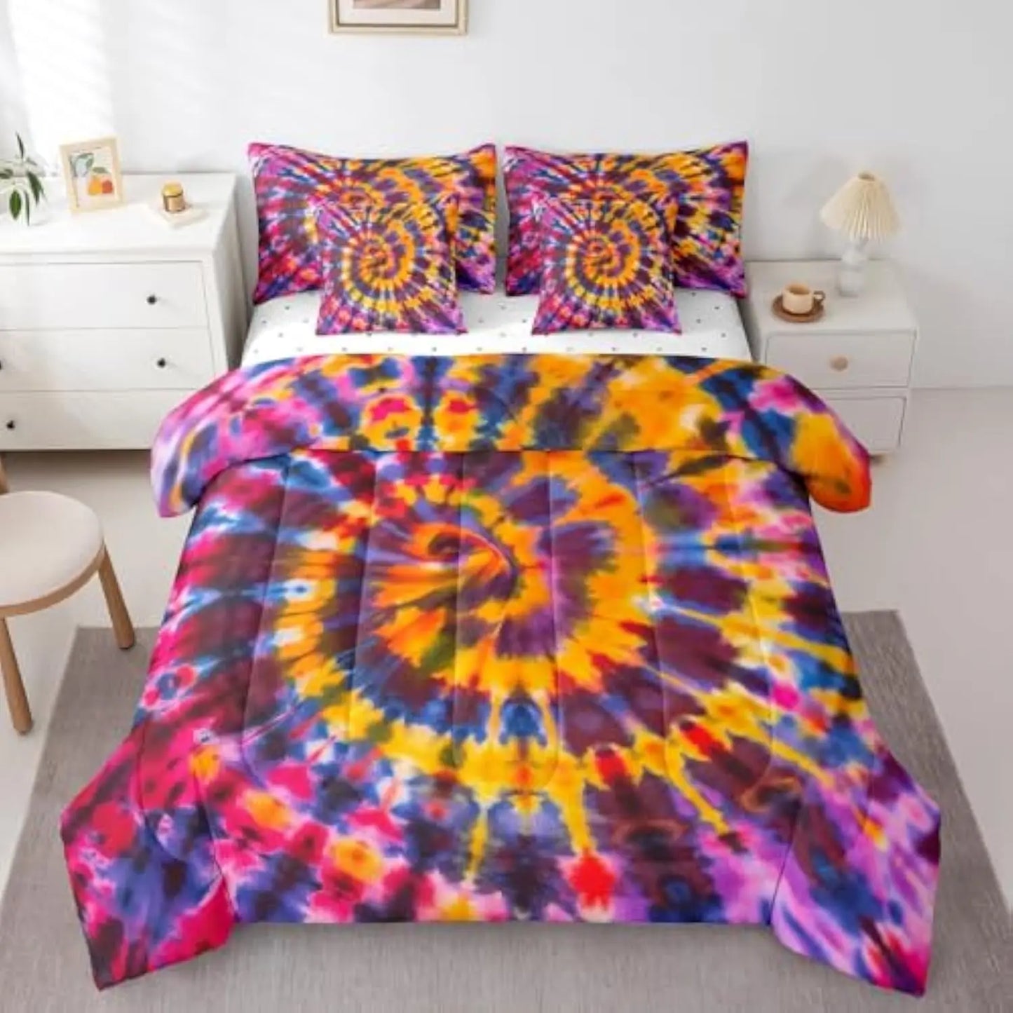 Watercolor Tie Dye Comforter Set Modern Art Bedding Set 7 Pcs