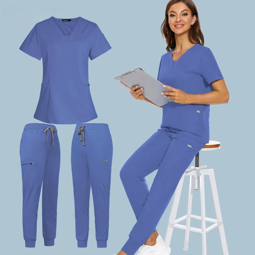 Short Sleeve Scrubs Top With Pocket Pants  Nurse , Doctor ,Surgery, Spa workwear andBeauty Salon