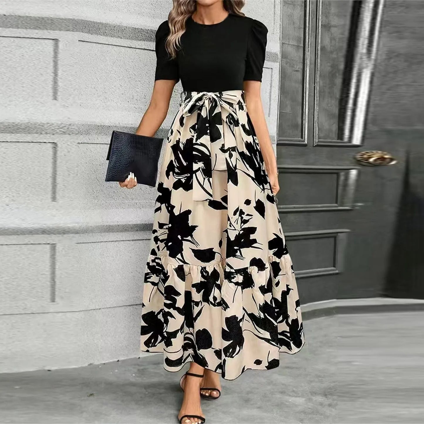 Women's Dresses High Waist Floral Print Dress Elegant Fashionable