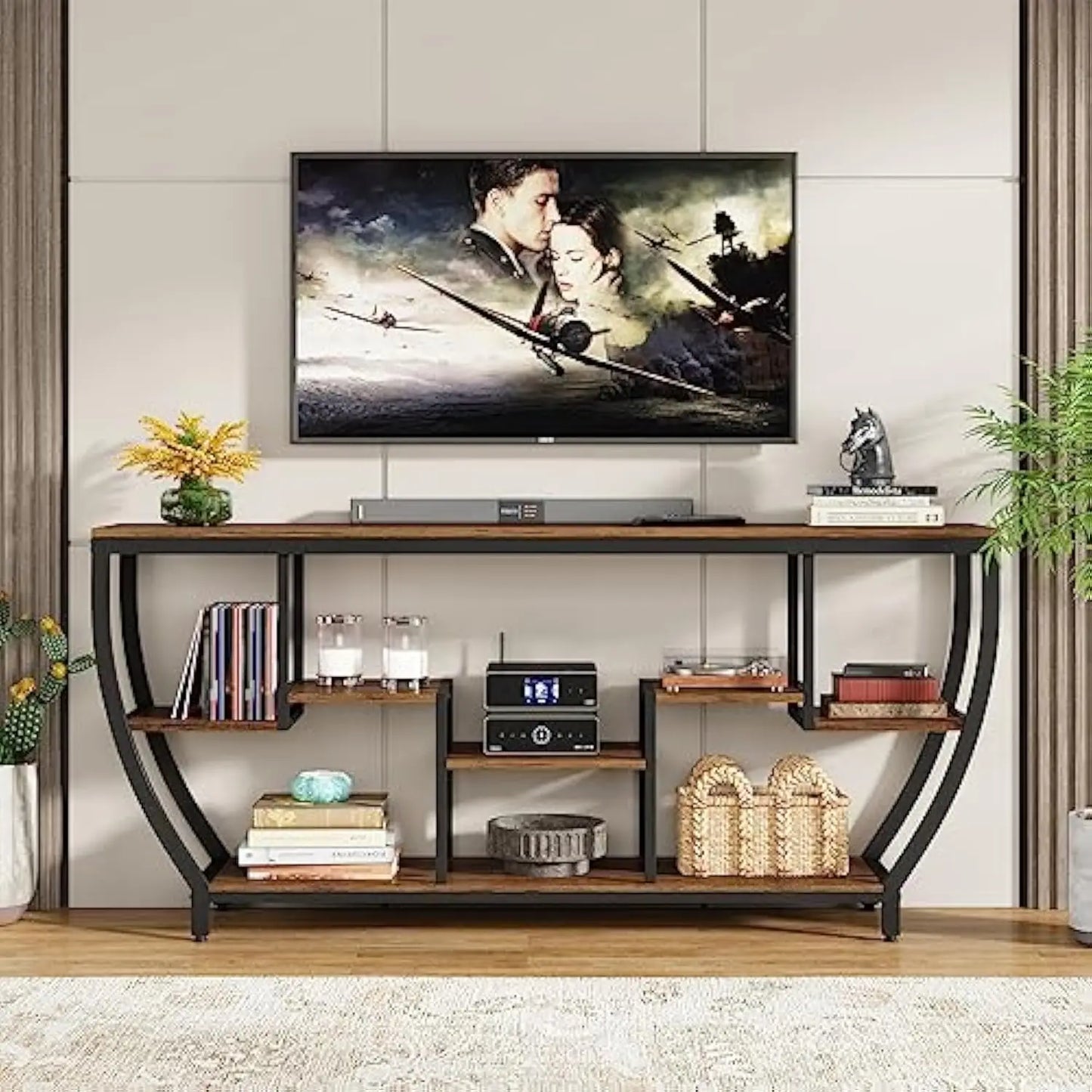 Table with Storage Industrial Entryway Table TV Stand