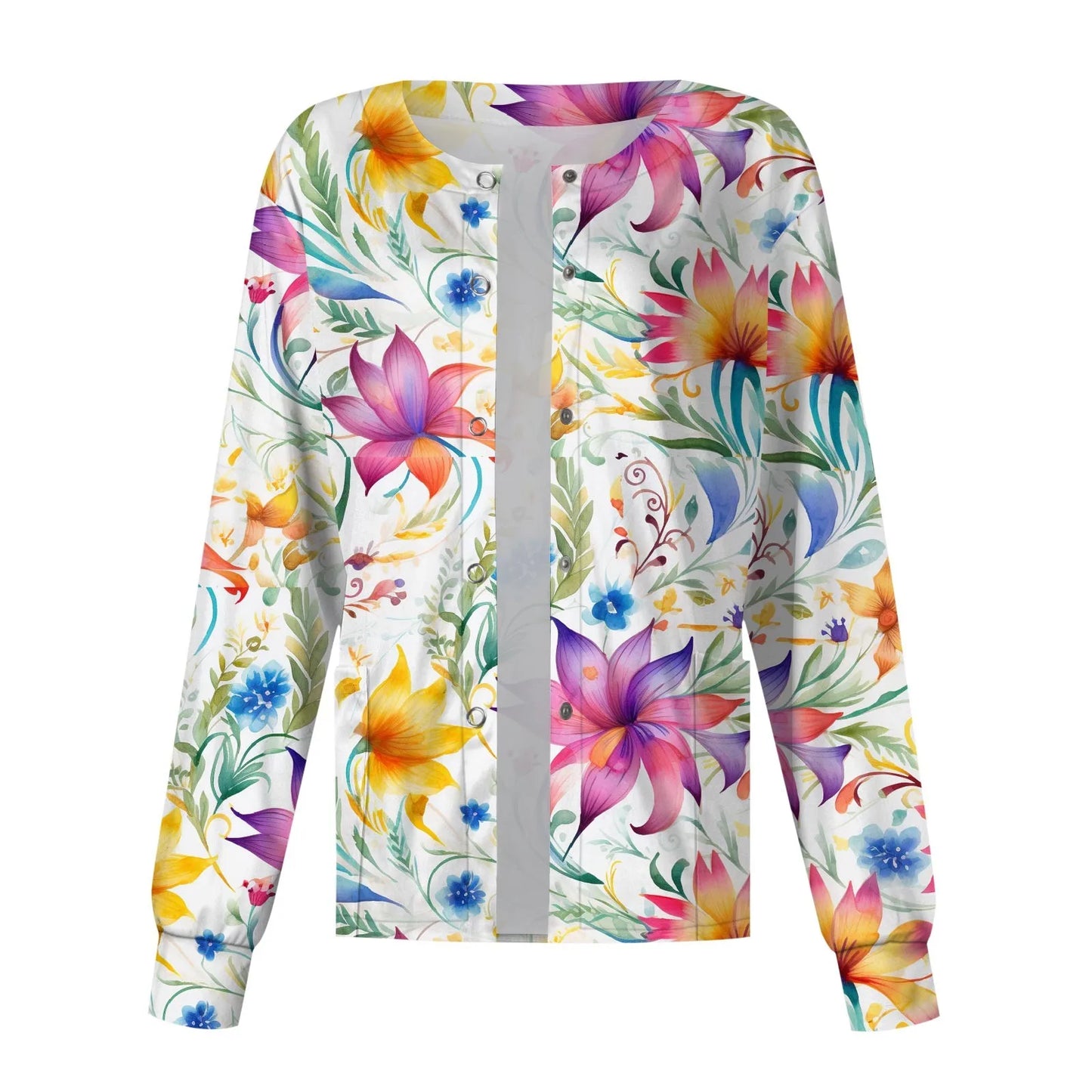 Casual Long Sleeve Nursing Work Clothes Single Breasted Floral Print Cardigan Top Jacket