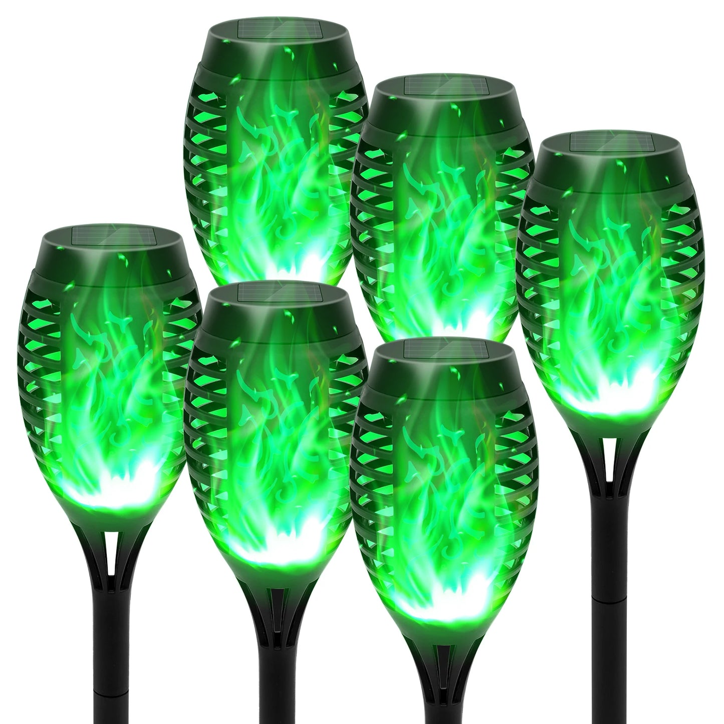 Green Solar Flame Light Outdoor with Flickering Flame Waterproof Lawn Ground Inserted Landscape