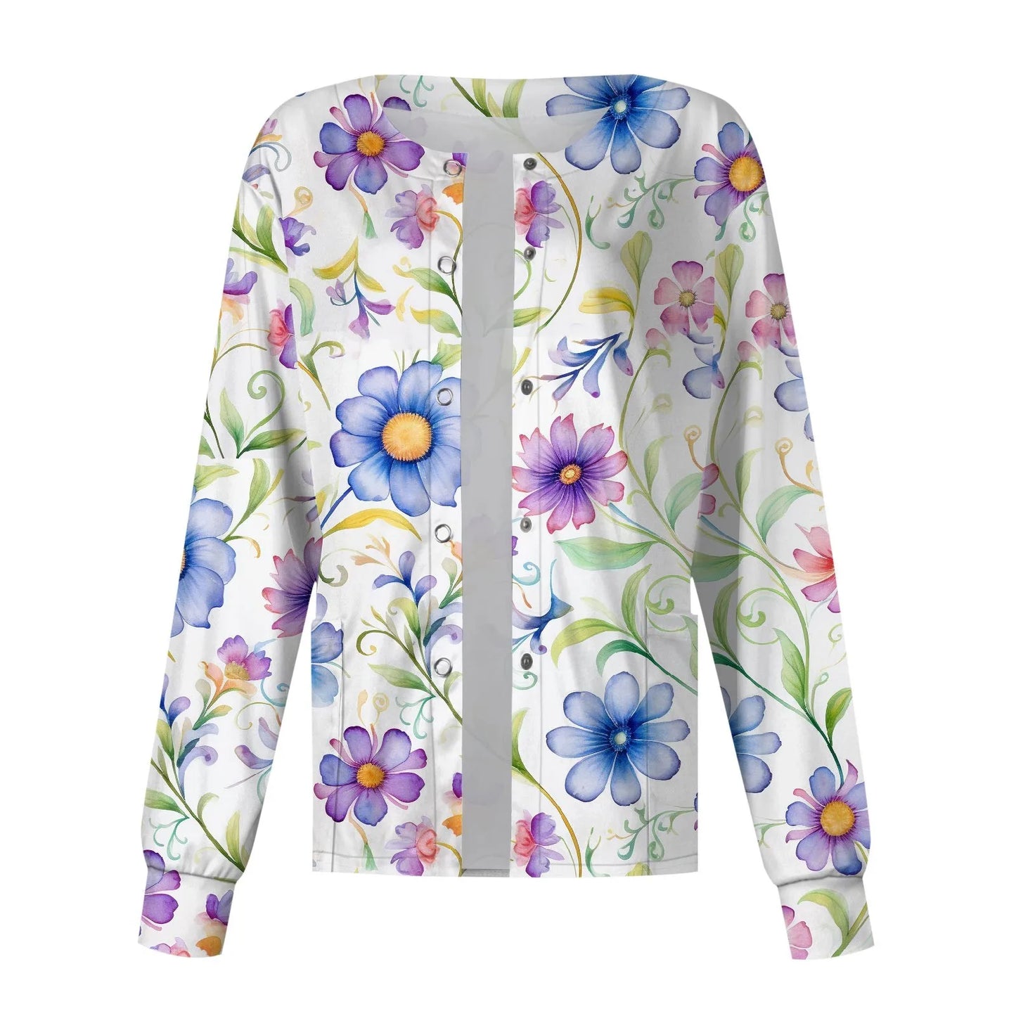 Casual Long Sleeve Nursing Work Clothes Single Breasted Floral Print Cardigan Top Jacket