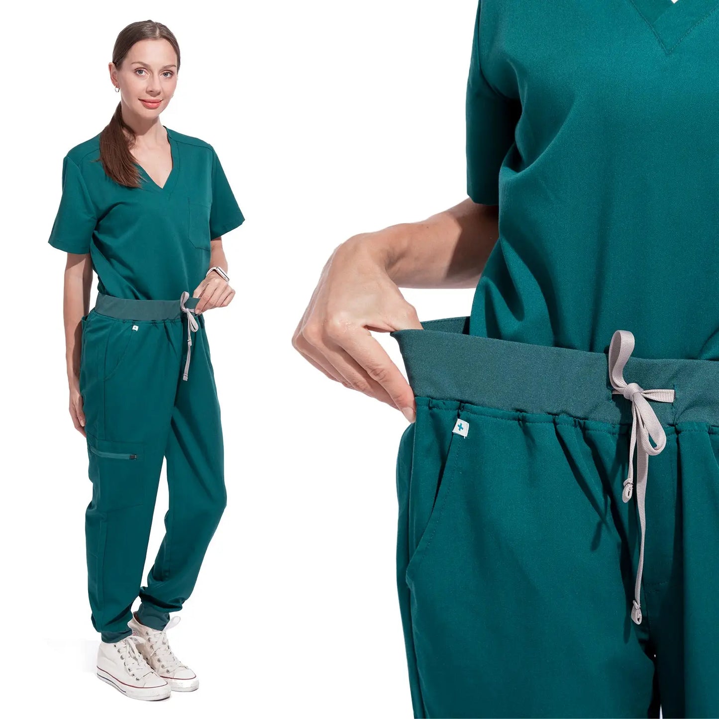 V-Neck Women Nurse Uniform Suit Women Medical Scrubs Top and Pants