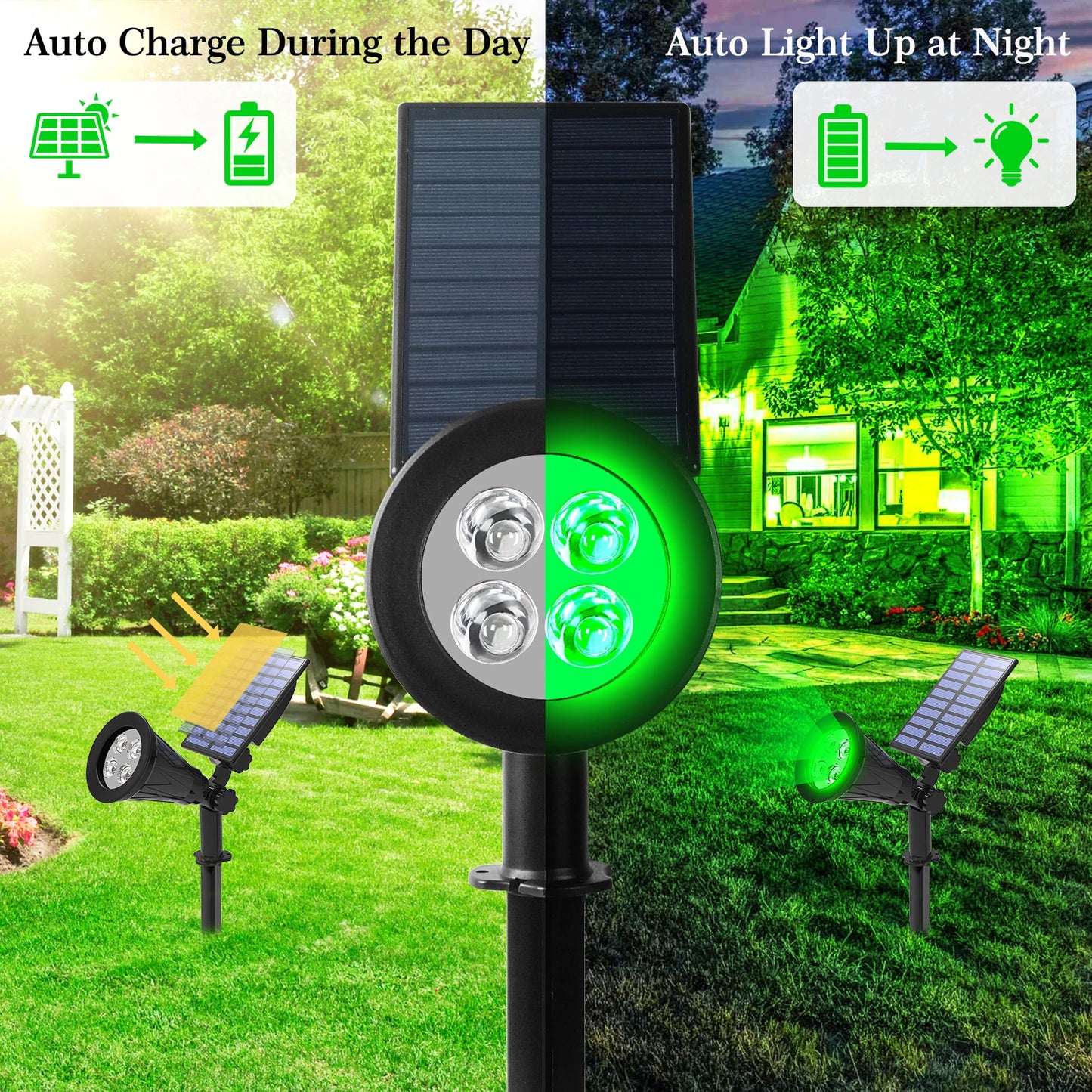 2pcs Green Led Solar Lights Solar Spotlight IP65 Waterproof Solar Wall Light Solar Garden Light