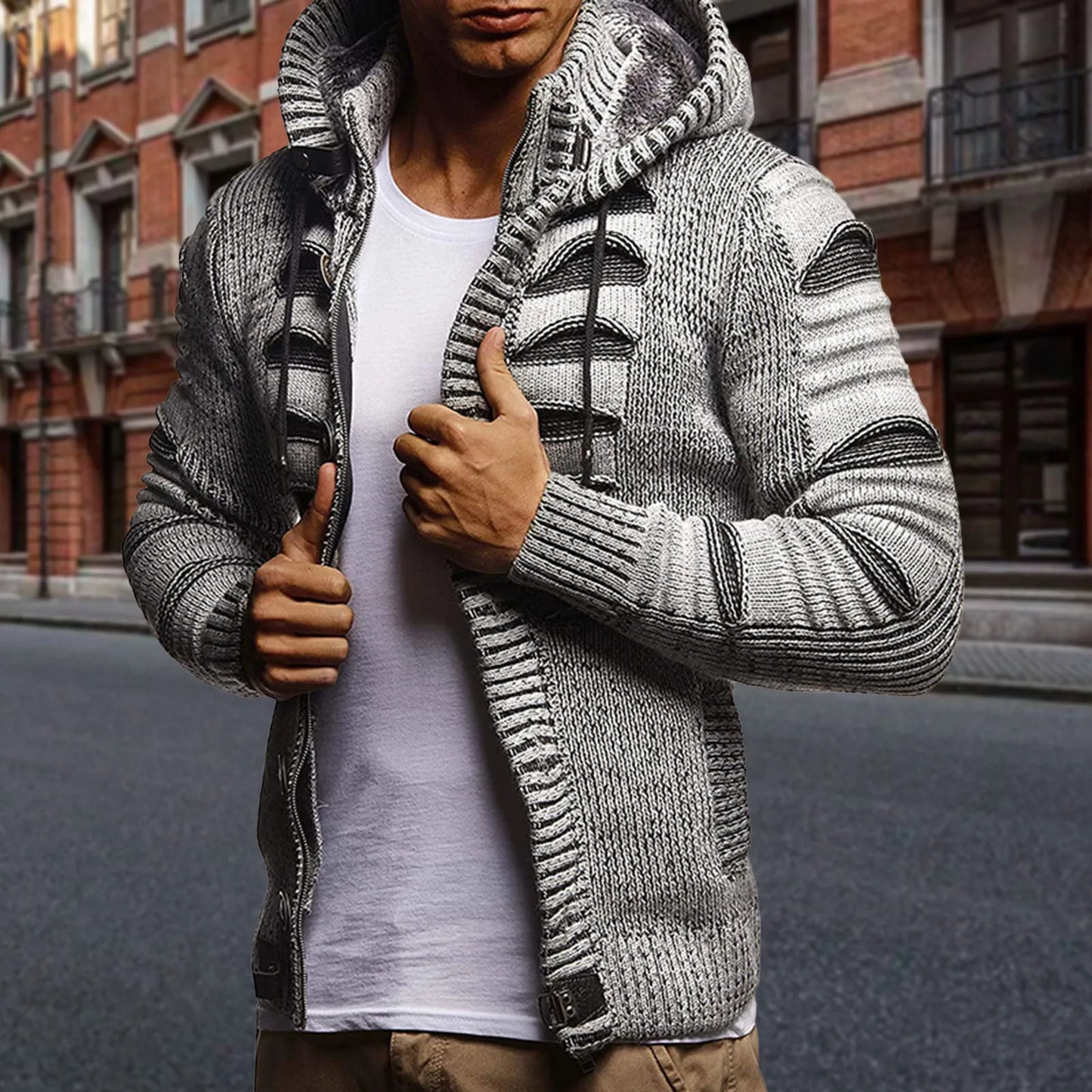 Hooded Cardigan Coat Windbreaker Knitwear For Men Korean Style