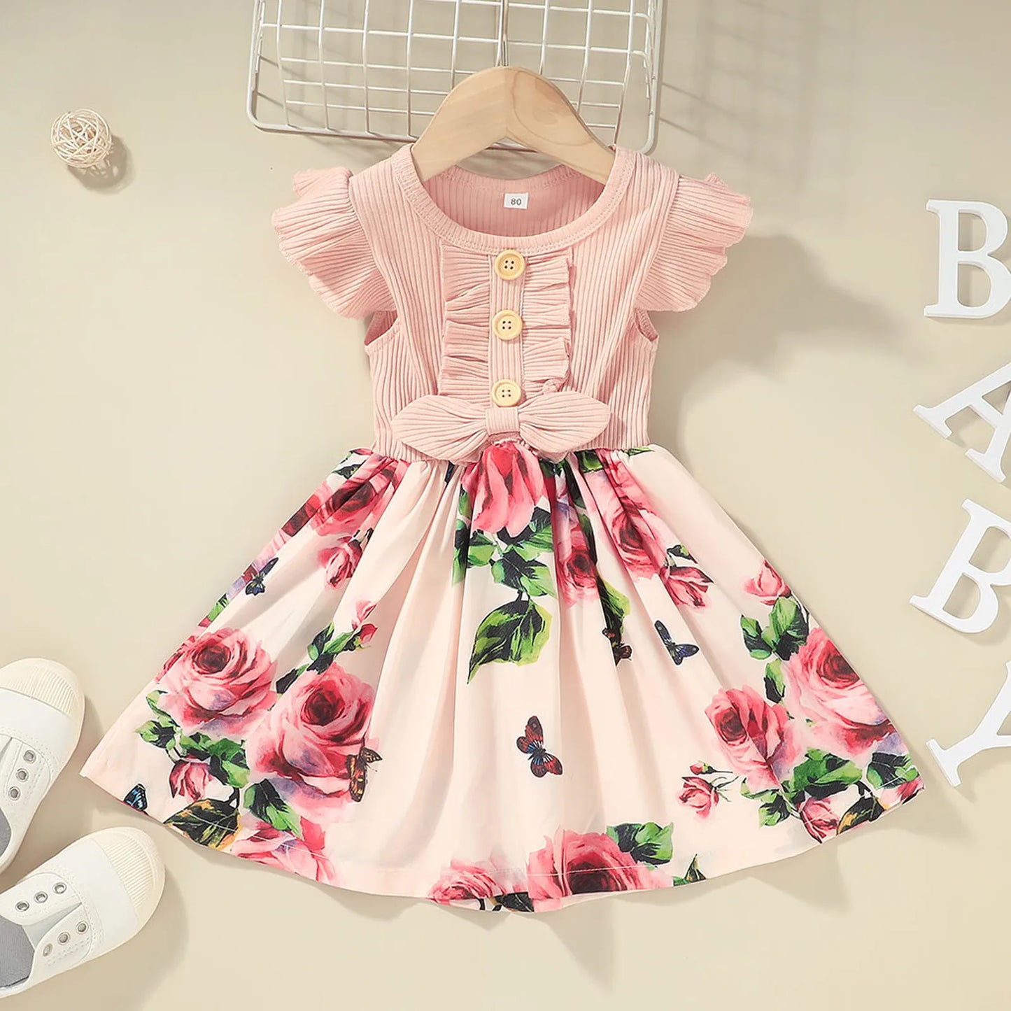 Baby Princess Party Dresses for Girls Flower Elegant Ruffle Sleeve Children