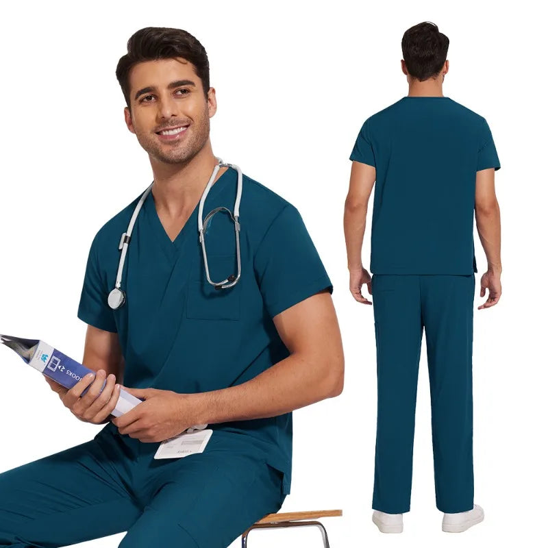 Clinical Green Gray Blue White Sanitary Dentist Medical Nursing Veterinary Surgical Scrubs Set