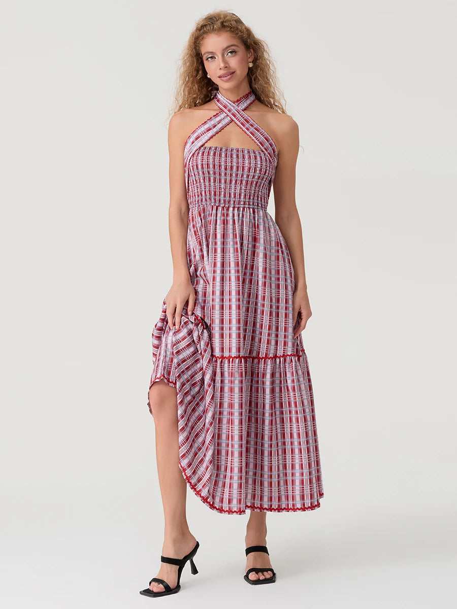 Women s Sleeveless Halter Neck Maxi Dress with Open Back