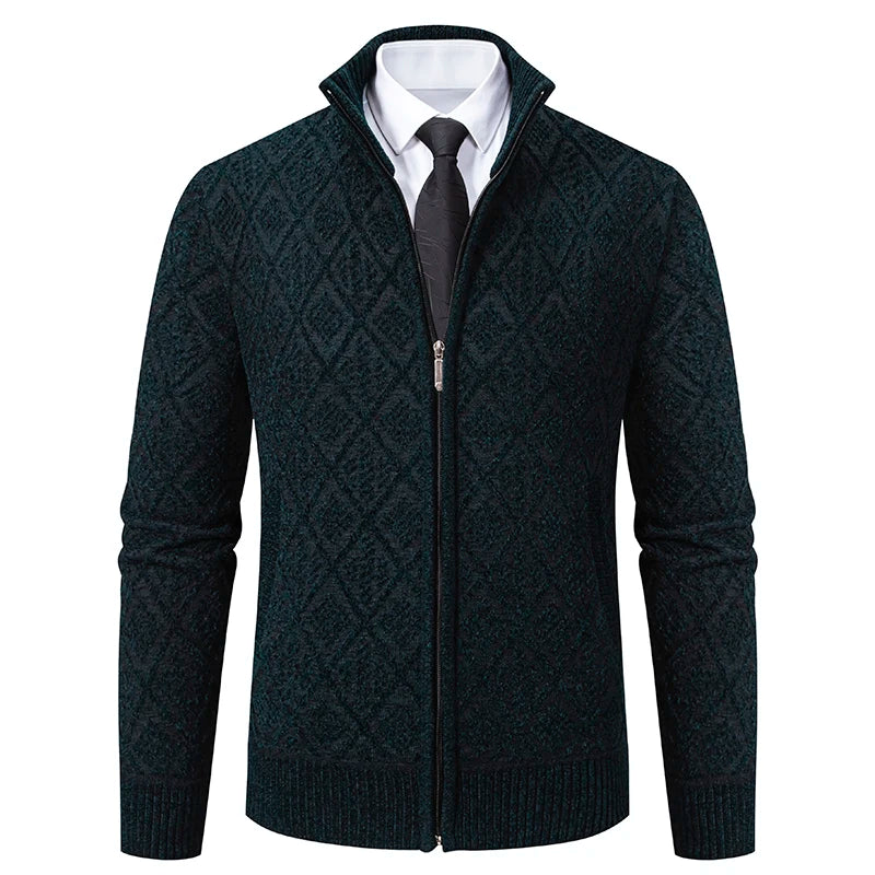 Men's Fleece Lined Plaid Cardigan Zip Up Jacket Polyester Knit