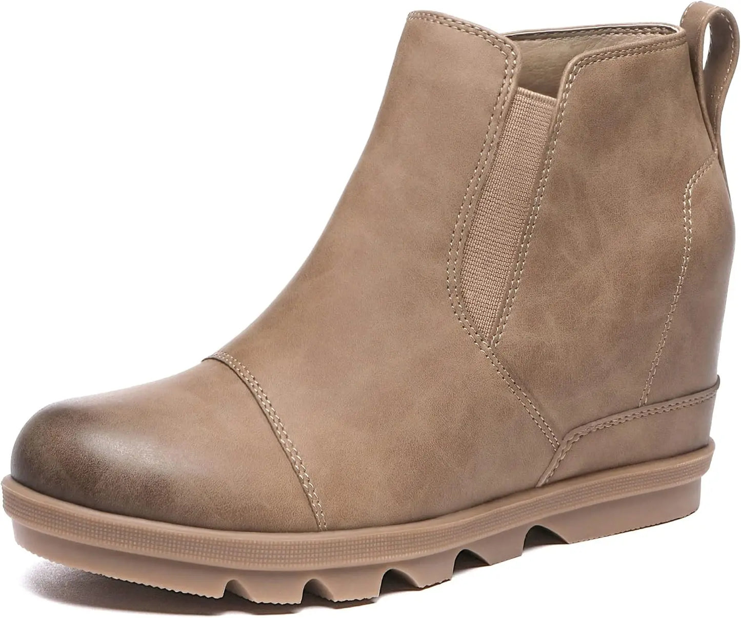 Women's Wedge Ankle Boots Comfort Slip-On Waterproof Leather Platform Booties