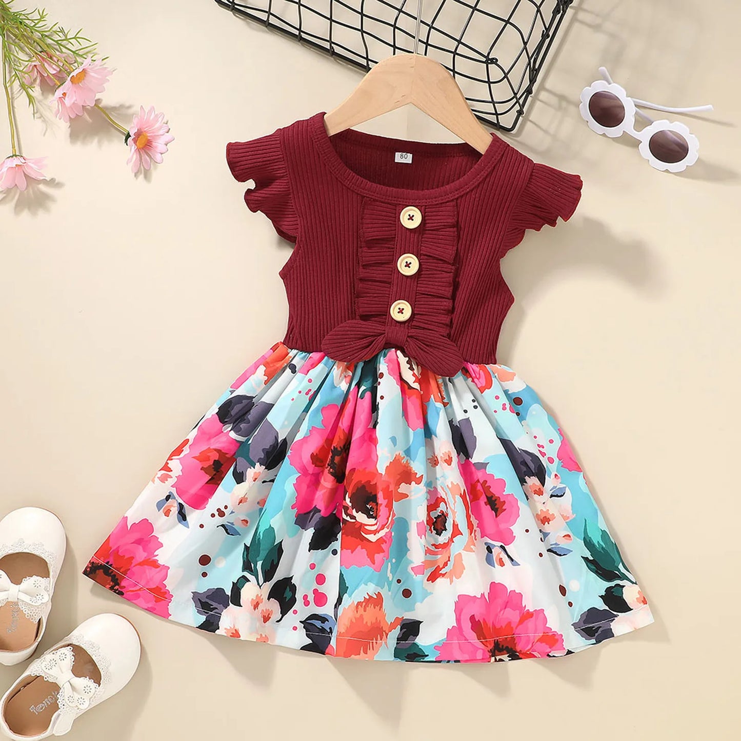 Baby Princess Party Dresses for Girls Flower Elegant Ruffle Sleeve Children