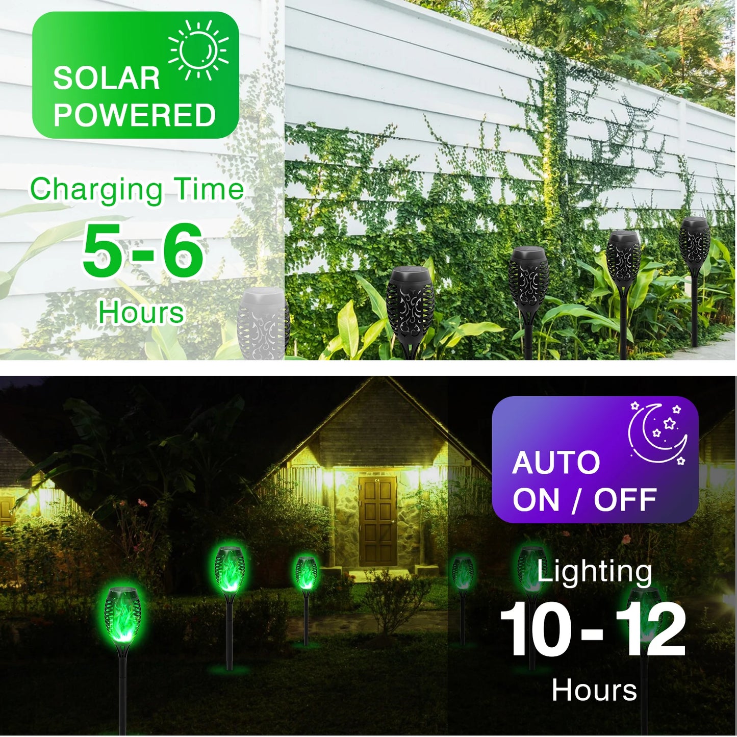 Green Solar Flame Light Outdoor with Flickering Flame Waterproof Lawn Ground Inserted Landscape