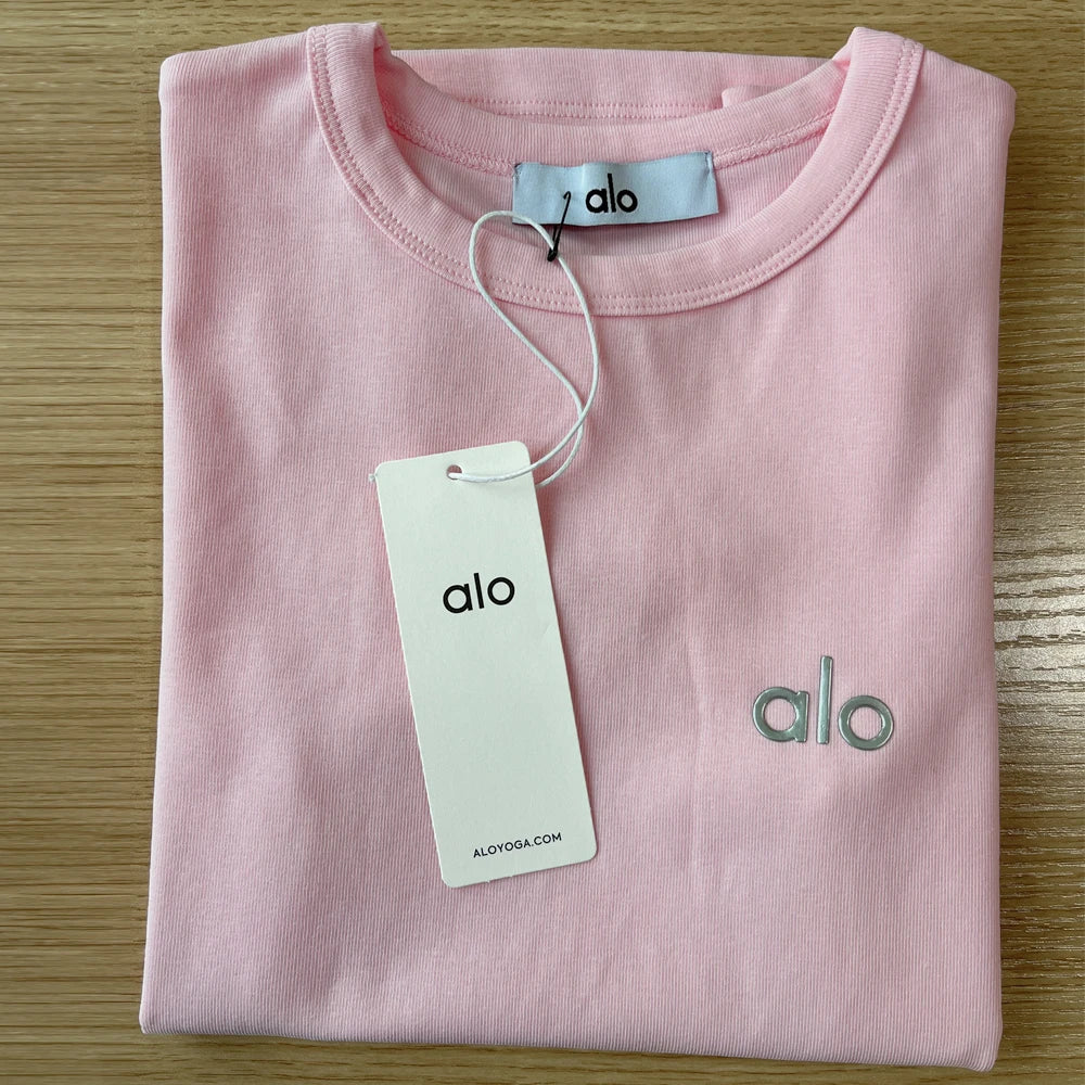 ALO Letter Printing T Shirt Women Clothes Sports Slim Fit