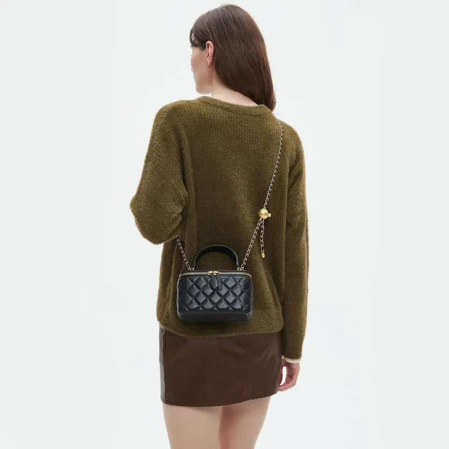 Quilted Box Crossbody Purse For Women Designer Leather Mini Top Handle Pouch Bag