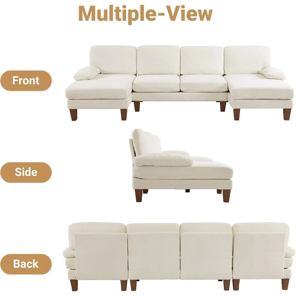 110" Sectional Couches for Living Room 4-Seat Sofa Set with Chenille Fabric