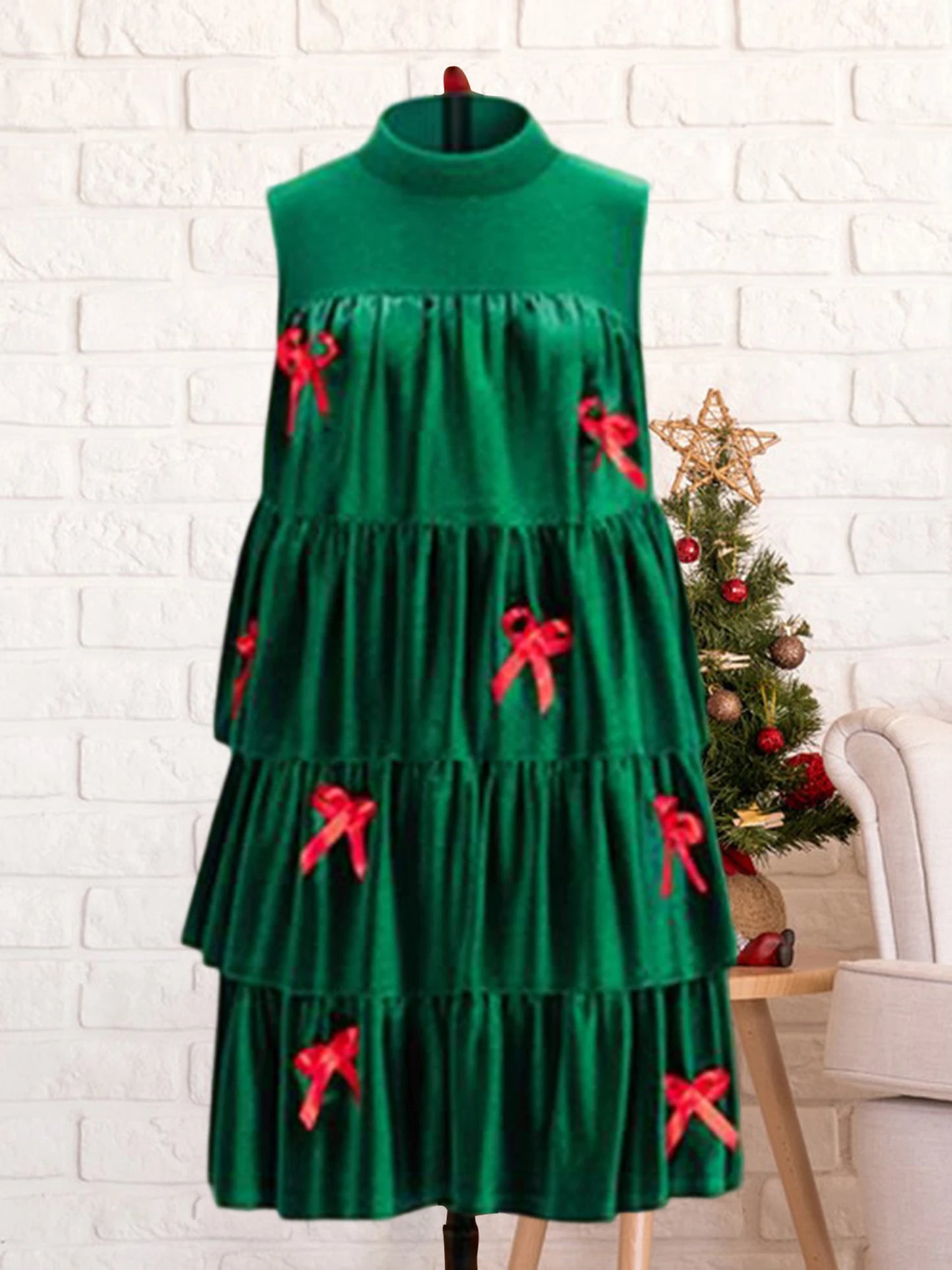 Women s Festive Holiday Dress Elegant Flowy A-Line Silhouette with Charming Bow